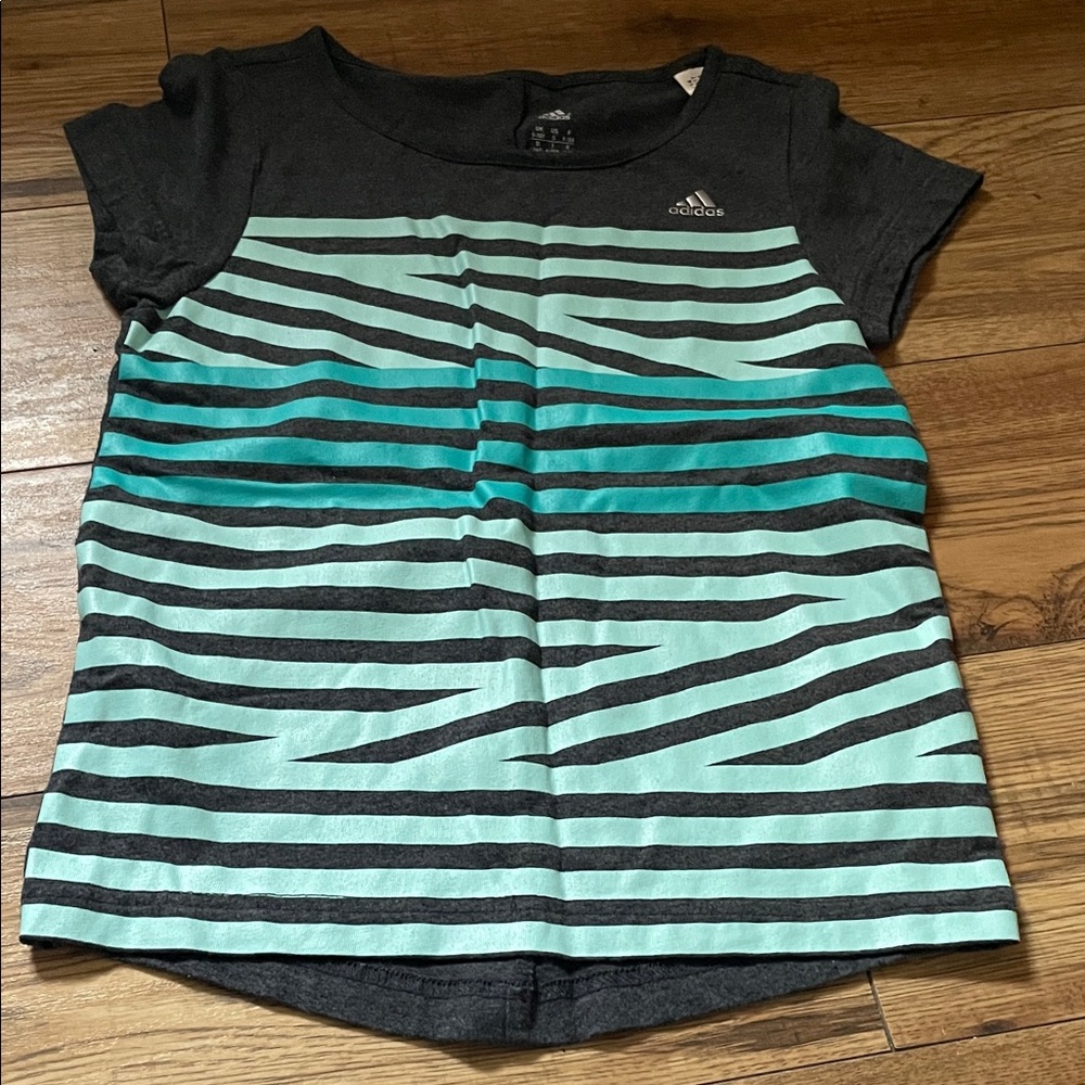 Adidas Kids Black and Teal Striped Tee (Bin I)